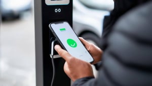someone scanning his phone on a charger point